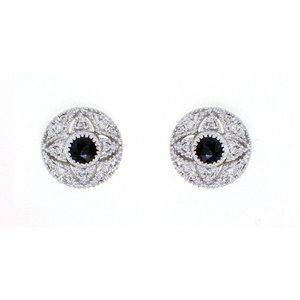 Real Diamond Vintage Style Round Blue Sapphire Stud Earrings
